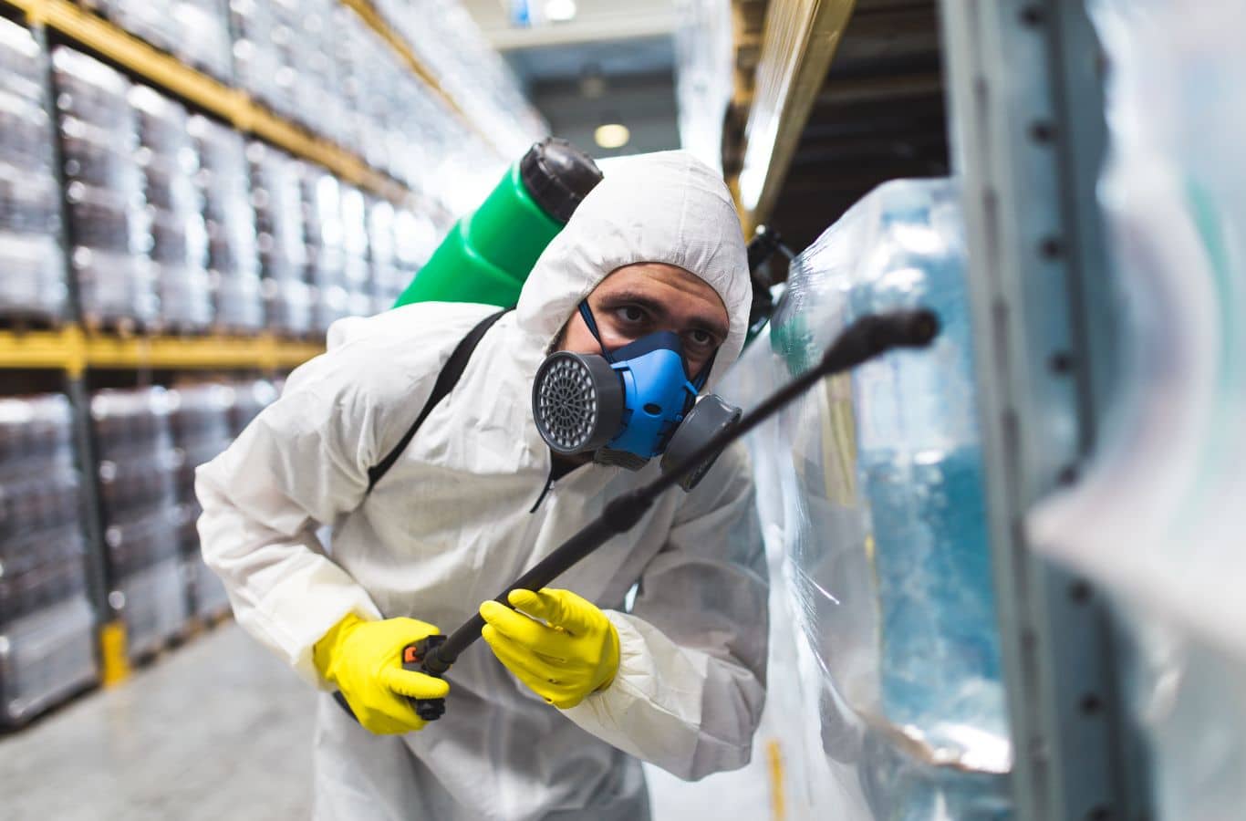 A trained Cura Termite and Pest Control specialist applying commercial pest control services in Pomona, CA to protect local business properties.